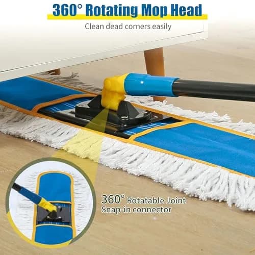 BUVE 36-inch Commercial Dust Mop with 2 Cotton Pads | Heavy Duty Industrial Floor Duster for Hardwood, Tile, Marble, Garage thumbnail 4