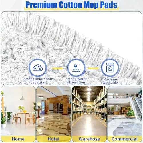 BUVE 36-inch Commercial Dust Mop with 2 Cotton Pads | Heavy Duty Industrial Floor Duster for Hardwood, Tile, Marble, Garage thumbnail 5