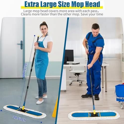 BUVE 36-inch Commercial Dust Mop with 2 Cotton Pads | Heavy Duty Industrial Floor Duster for Hardwood, Tile, Marble, Garage thumbnail 2
