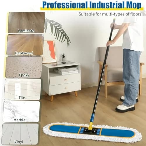BUVE 36-inch Commercial Dust Mop with 2 Cotton Pads | Heavy Duty Industrial Floor Duster for Hardwood, Tile, Marble, Garage thumbnail 3