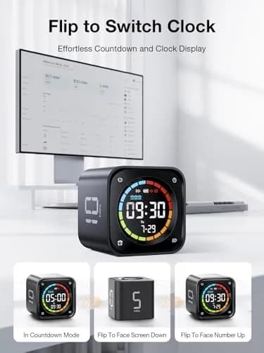 Ticktime Pomodoro Timer Cube 3 Alarm Silent Vibrate Clock 5/10/30/60 Min Obsidian Black thumbnail 7