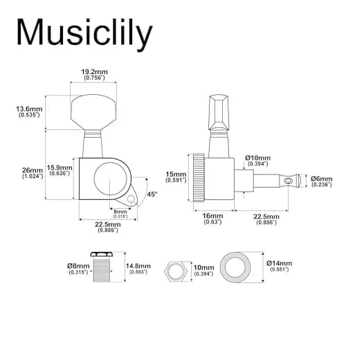 Musiclily Pro Single Locking Bass Side Tuner 15:1 Ratio Chrome | Fits Strat Tele Style Electric Guitar thumbnail 2