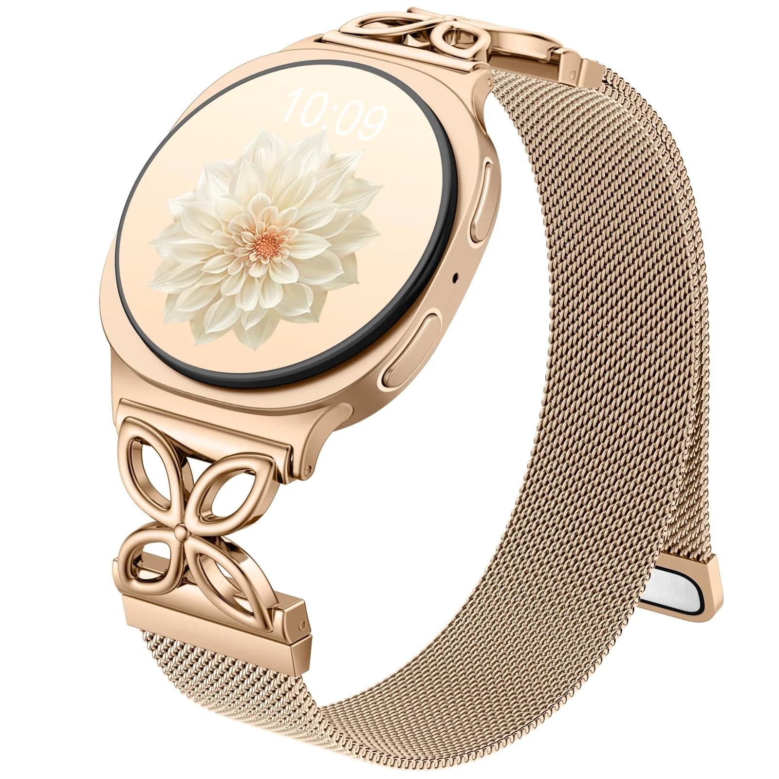 Getino Magnetic Metal Watch Band Compatible with Samsung Galaxy Watch 9 & 8 (40mm,44mm,46mm) | Floral Milanese Strap for Women — Rose Gold