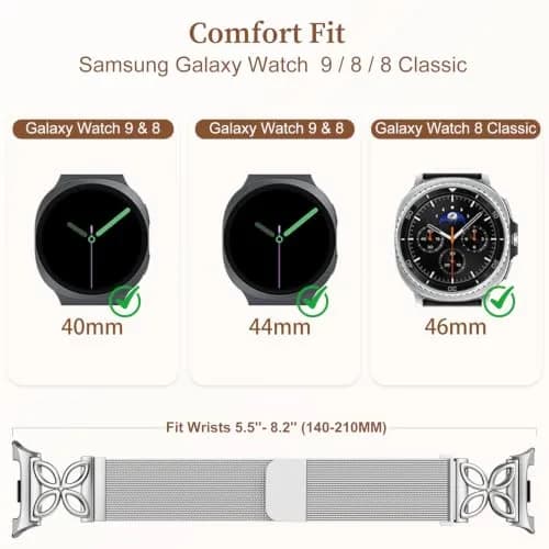 Getino Silver Magnetic Watch Band Compatible with Samsung Galaxy Watch 9 & 8 (40mm,44mm,46mm) | Floral Milanese Strap for Women thumbnail 5