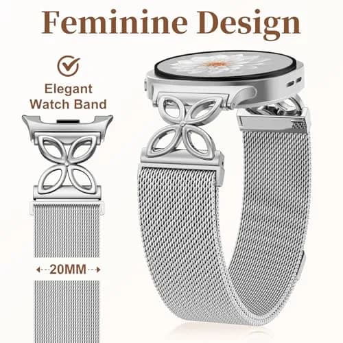 Getino Silver Magnetic Watch Band Compatible with Samsung Galaxy Watch 9 & 8 (40mm,44mm,46mm) | Floral Milanese Strap for Women thumbnail 6