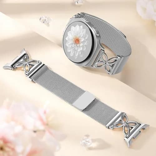 Getino Silver Magnetic Watch Band Compatible with Samsung Galaxy Watch 9 & 8 (40mm,44mm,46mm) | Floral Milanese Strap for Women thumbnail 7