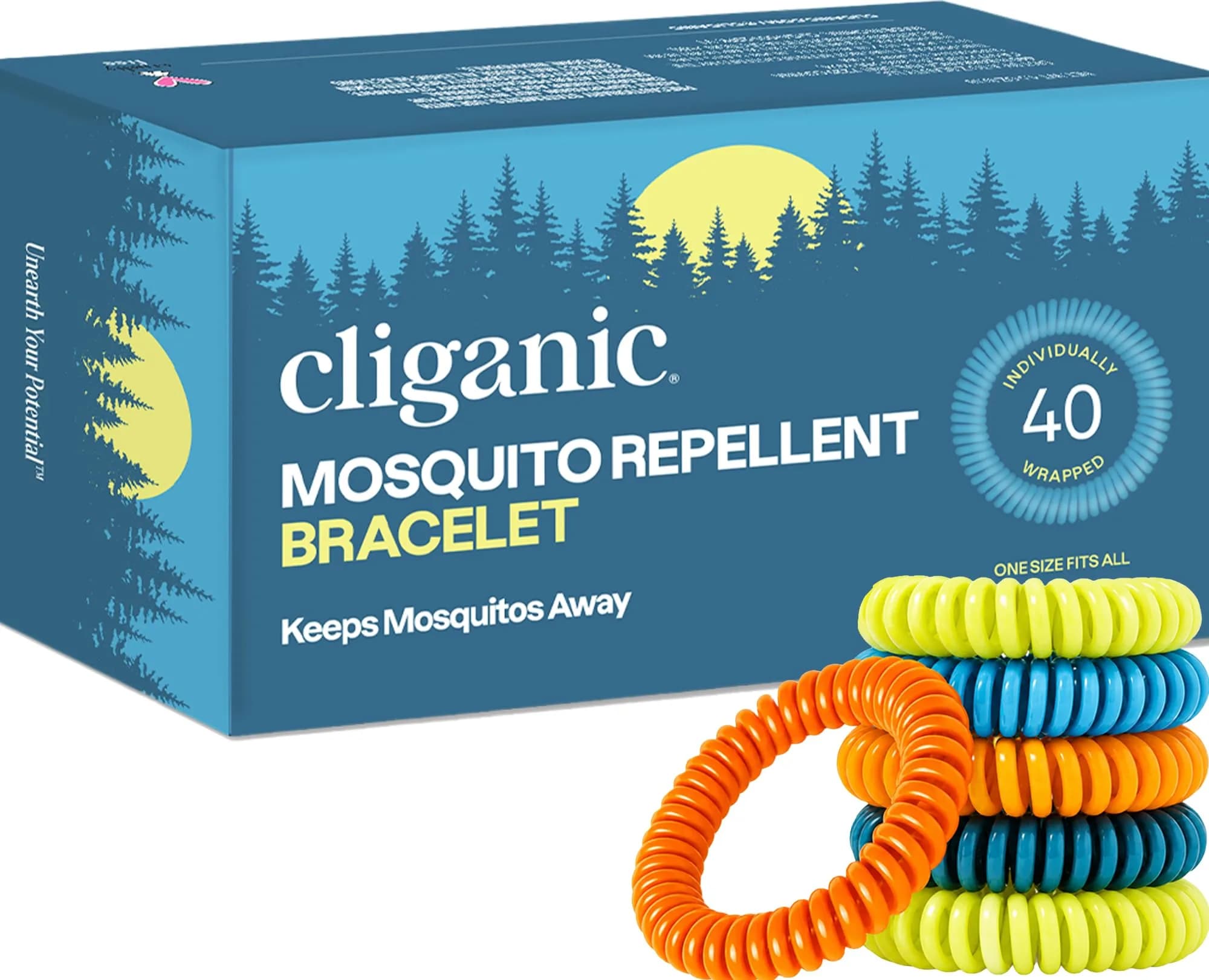 Cliganic 40 Pack Mosquito Repellent Bracelets — Natural DEET-Free Bands, Individually Wrapped - main product image