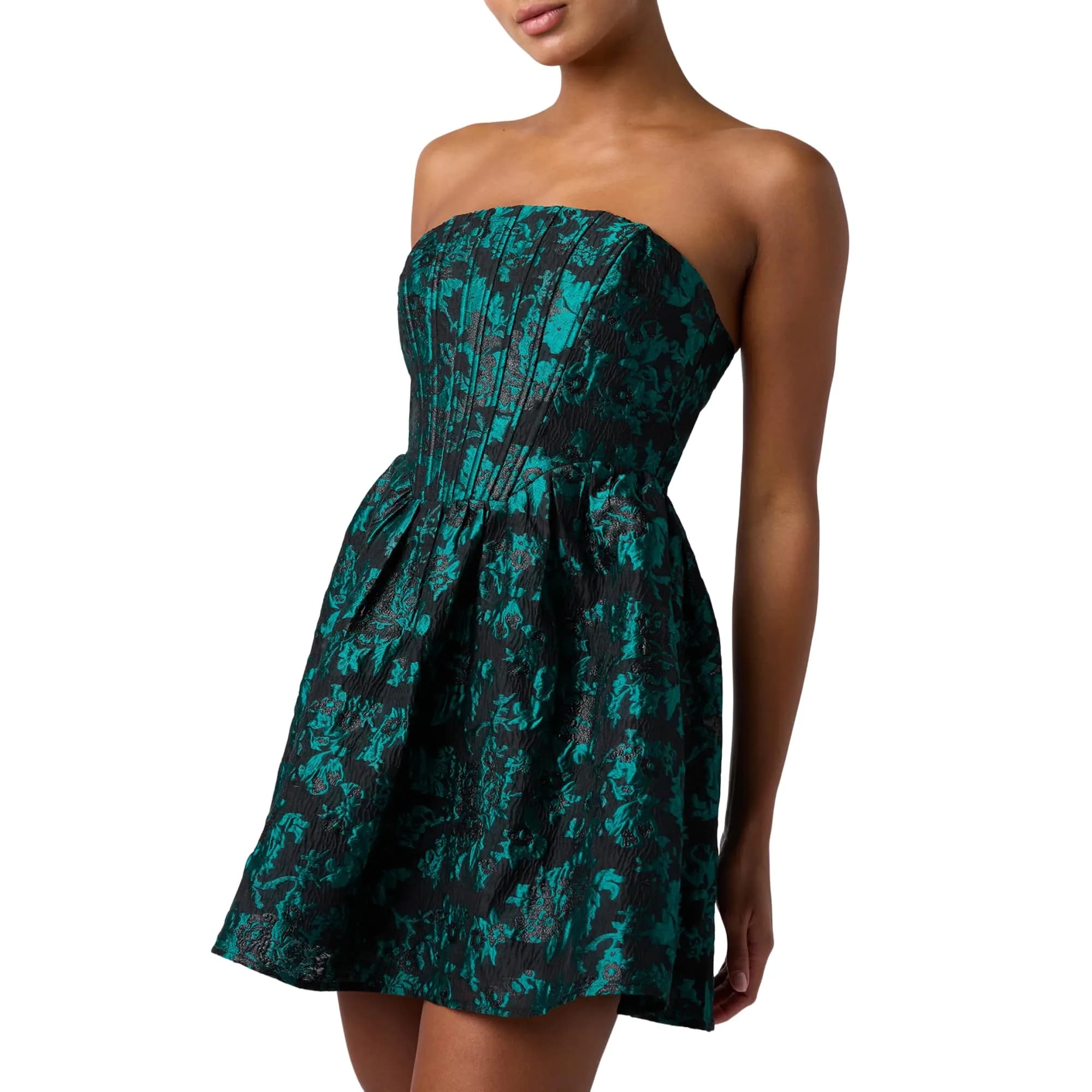 Lulus Ayla Jacquard Mini Dress Emerald | Flattering Cocktail Mini for Festive Events