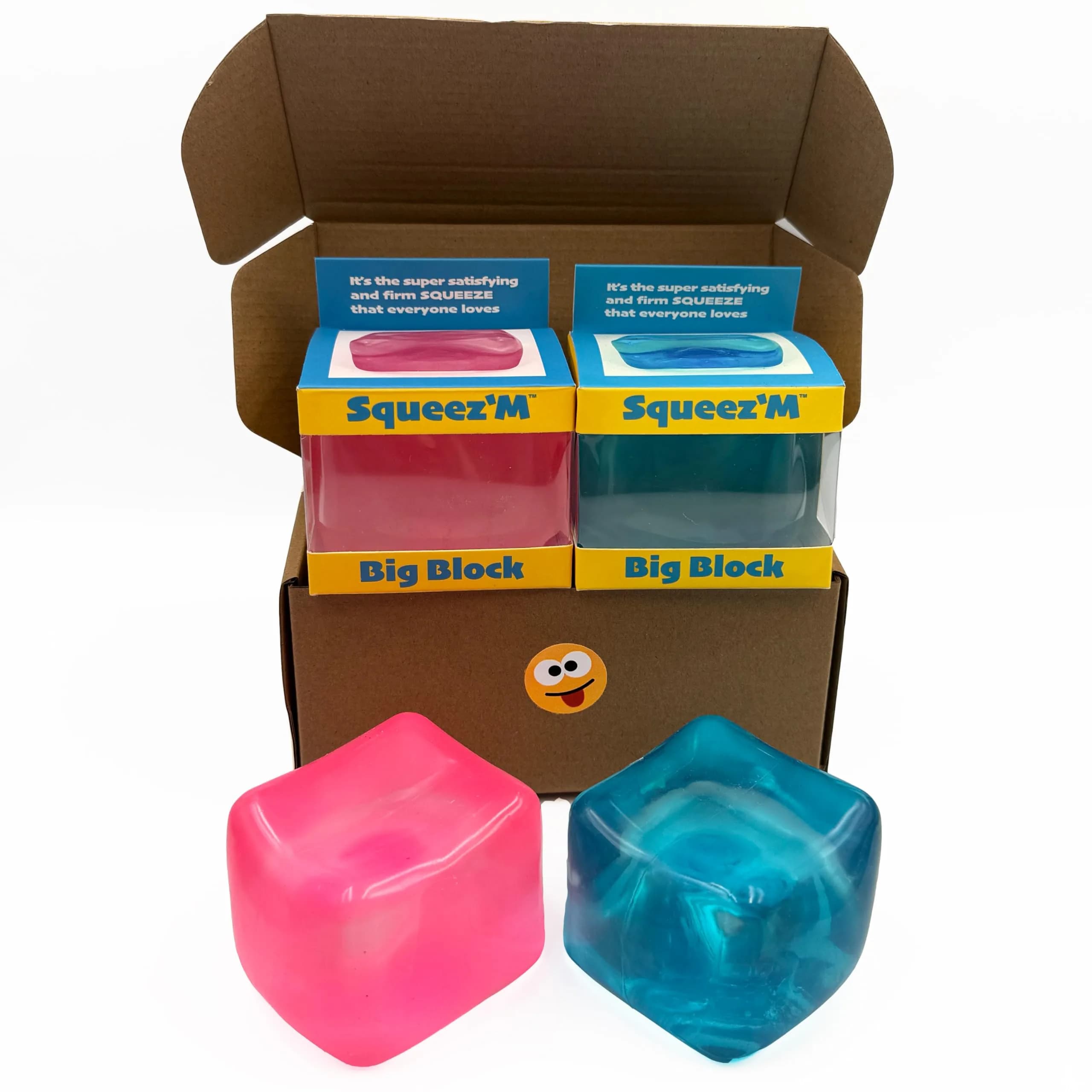 Squeez'M Glitter Big Block Stress Cube 8.7cm (2.5in) | ASTM Certified Non-Toxic Toy — Blue & Pink Cubes)