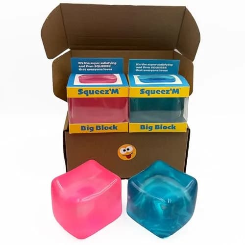 Squeez'M Big Block Premium Stress Cube 2 Pack, Blue & Pink 6.35cm (2.5in) | ASTM Certified Non-Toxic Sensory Toy thumbnail 1