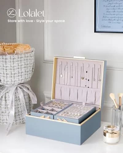 Lolalet 2-Layer Jewelry Organizer Box 24.2cm (9.53") | Organizes Rings, Necklaces, Earrings, Bracelets thumbnail 7