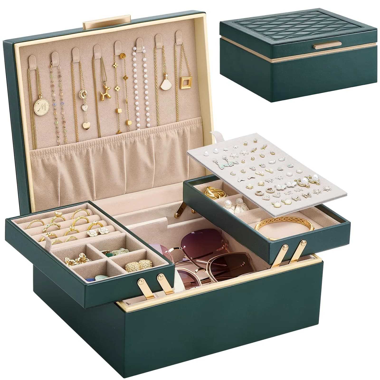Lolalet 2-Layer Jewelry Organizer Box 24.2cm (9.53"W x 8.15"D x 4.45"H) | Foldable & Expandable Upper Storage