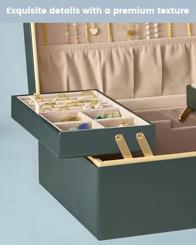 Lolalet 2-Layer Jewelry Organizer Box 24.2cm (9.53"W x 8.15"D x 4.45"H) | Foldable & Expandable Upper Storage thumbnail 6