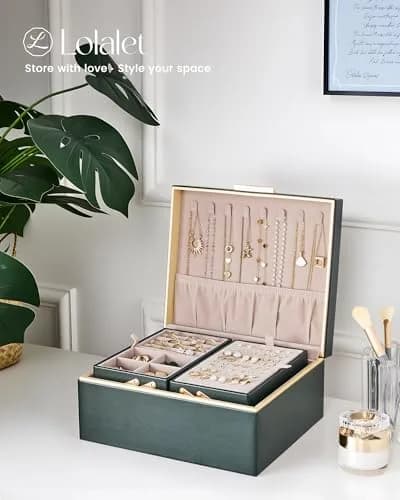 Lolalet 2-Layer Jewelry Organizer Box 24.2cm (9.53"W x 8.15"D x 4.45"H) | Foldable & Expandable Upper Storage thumbnail 7