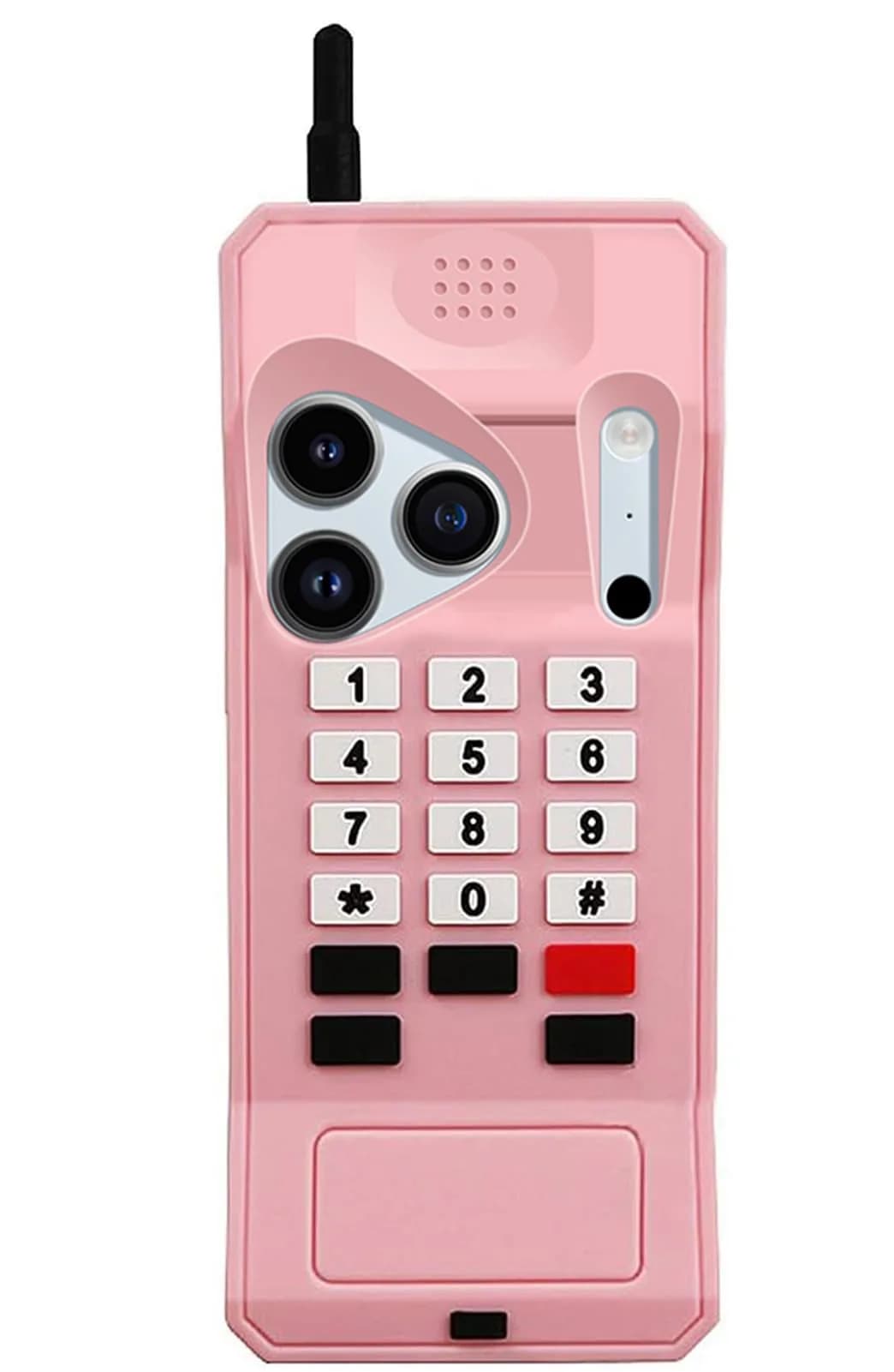 UnnFiko Retro Cellphone Pink Silicone Case for iPhone 17 Pro Max (6.9-inch) | Fun Stand Case with Full Body Protection - main product image