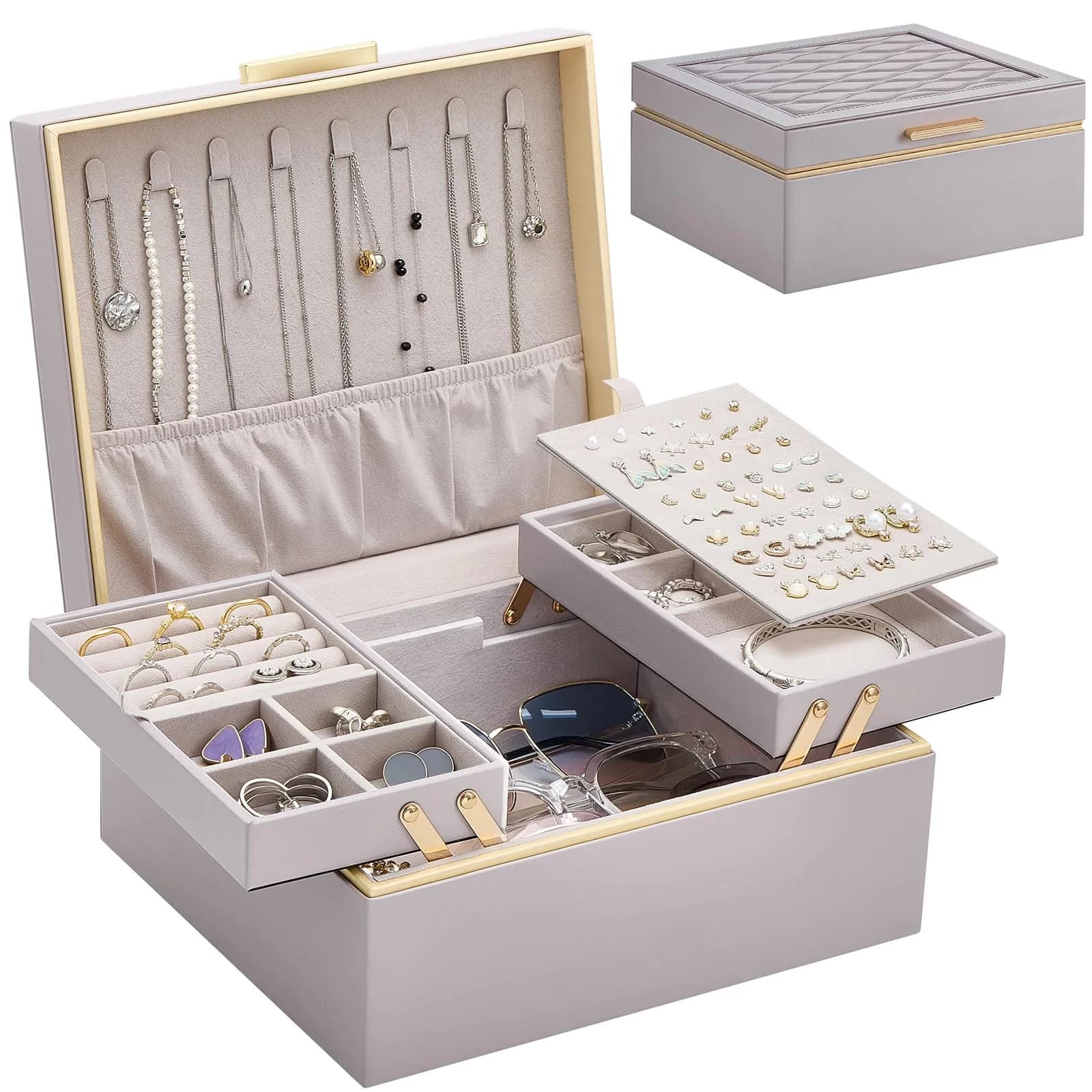 Lolalet 2-Layer Jewelry Organizer Box 24.2cm (9.53") | Organizes Rings, Necklaces, Earrings, Bracelets — Haze Purple / 2-Layer