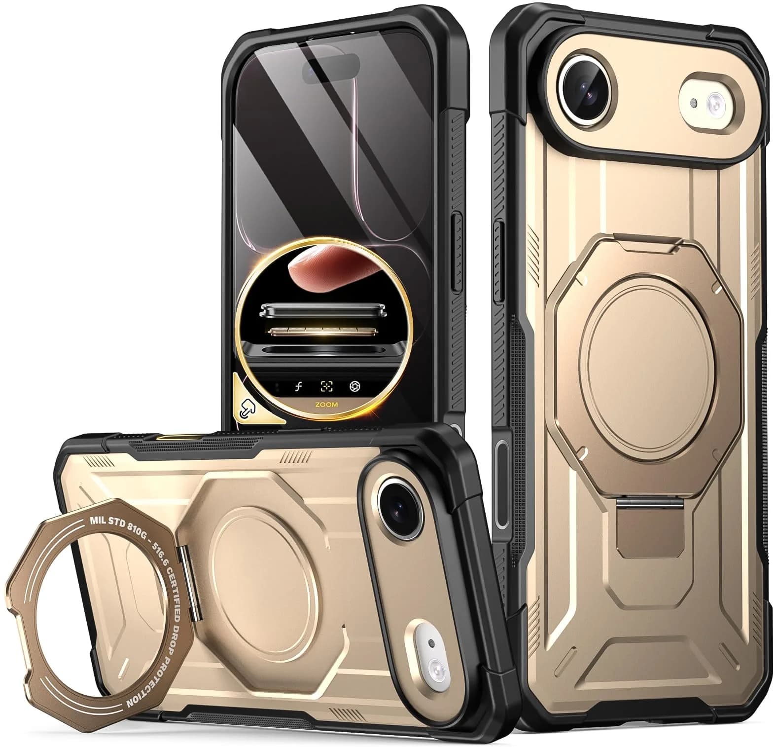 Poetic Spartan Case with Ring Stand for iPhone Air, Metallic Gold | Shockproof & MagSafe Compatible - main product image