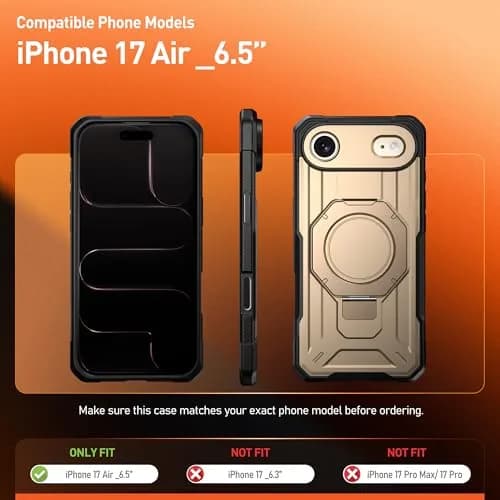 Poetic Spartan Case with Ring Stand for iPhone Air, Metallic Gold | Shockproof & MagSafe Compatible thumbnail 2
