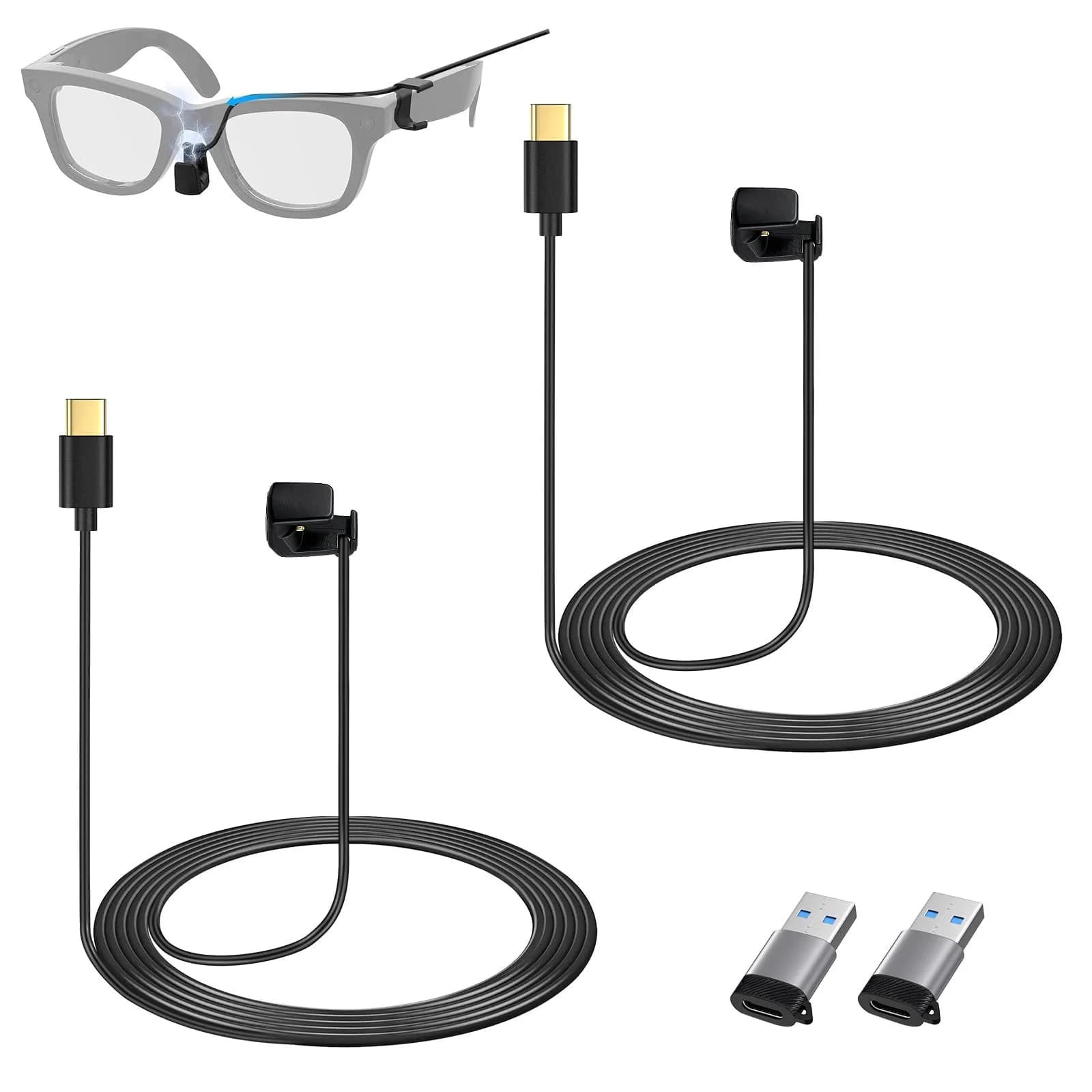weishan 2-Pack USB C to Magnetic Charging Cable for Ray-Ban Meta Glasses | 4ft TPE Black - main product image
