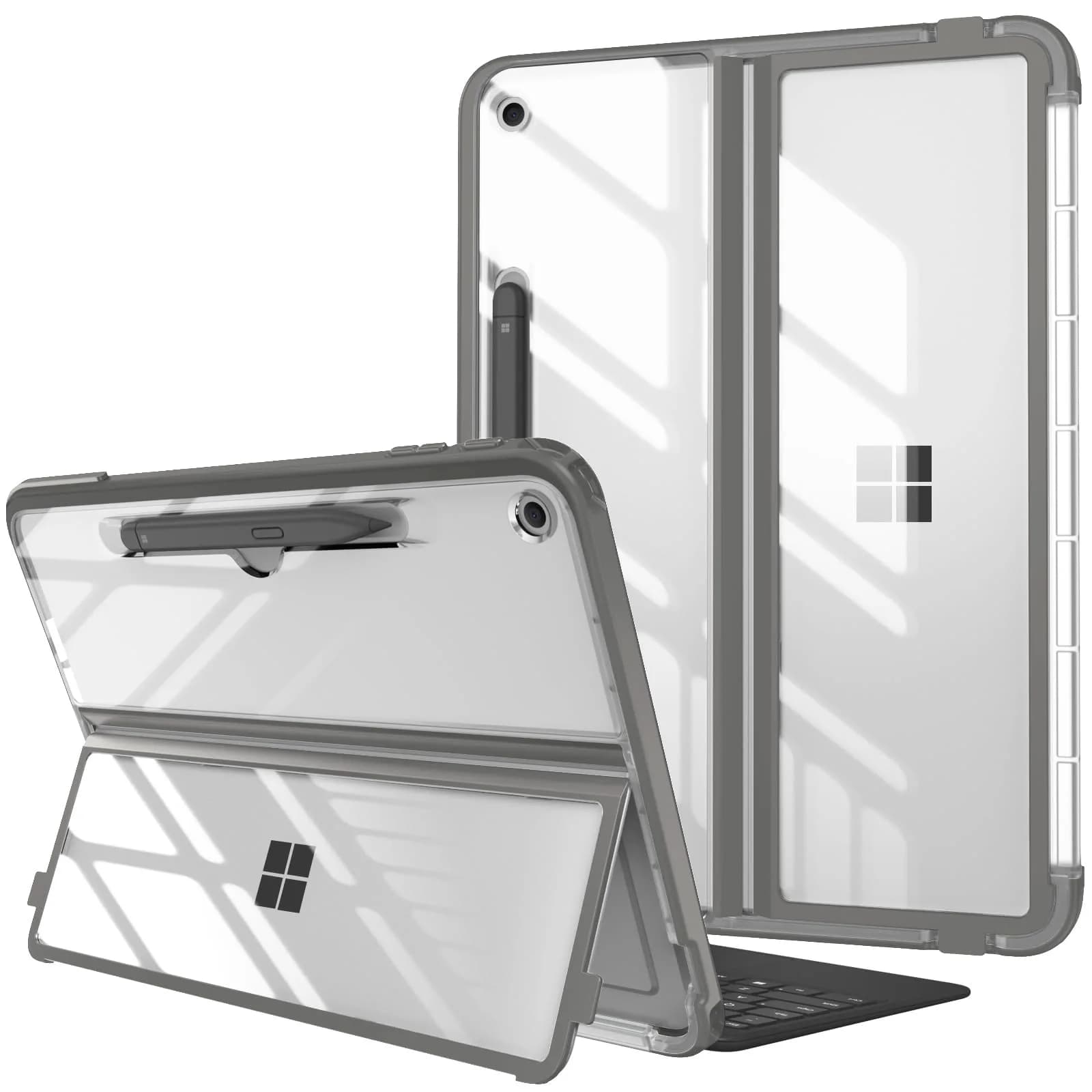 Fintie Rugged Case for Surface Pro 12 Inch 1st Edition 2025, Violet | Multi-Angle Stand, Type Cover Compatible, HD Clear, Shockproof, TPU Bumper, Hard Shell — Gray