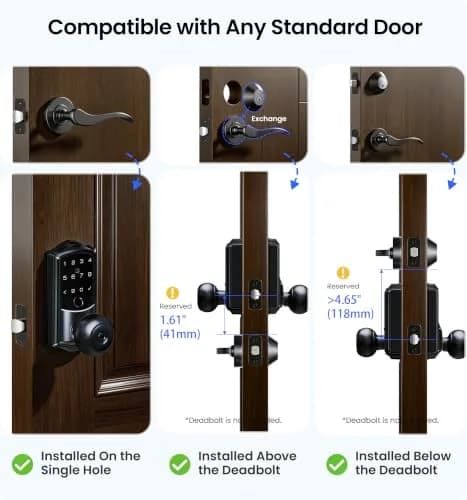 Veise VE028 WiFi Fingerprint Smart Door Lock with Knob Handle, Matte Black 1.3 kg (2.87 lb) | Smart Remote Access & Voice Control thumbnail 8