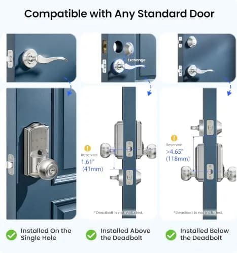 Veise VE028 WiFi Fingerprint Smart Door Lock with Knob Handle, Satin Nickel 2.82 lb (1.288 kg) | Remote App, Voice Control, Keyless Entry thumbnail 8