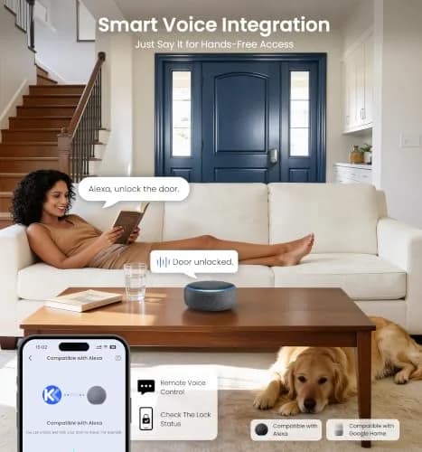 Veise VE028 WiFi Fingerprint Smart Door Lock with Knob Handle, Satin Nickel 2.82 lb (1.288 kg) | Remote App, Voice Control, Keyless Entry thumbnail 9