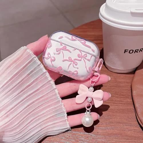 MINSCOSE Pink Ribbon Bow AirPods Pro 3 Case with Keychain & Cleaner Kit | Cute Girly Design thumbnail 4