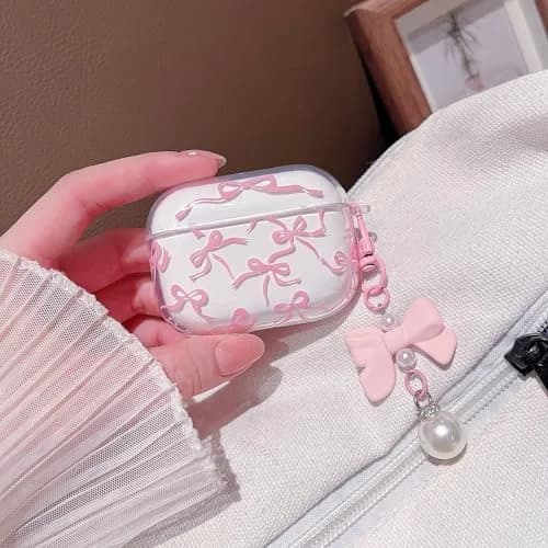 MINSCOSE Pink Ribbon Bow AirPods Pro 3 Case with Keychain & Cleaner Kit | Cute Girly Design thumbnail 3