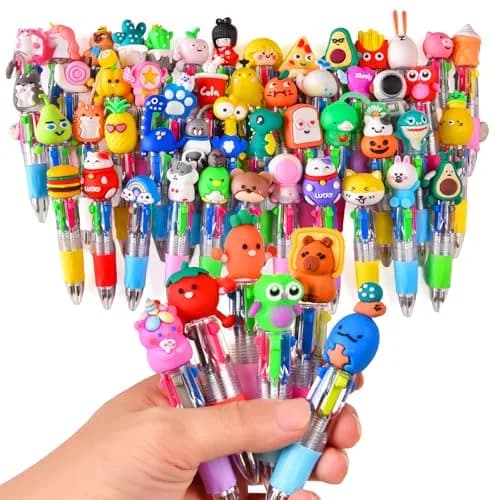 BIMORITA 4-in-1 Mini Multicolor Ballpoint Pens | Pack of 60 Cute Cartoon Pens for Party Favors & School Gifts thumbnail 1