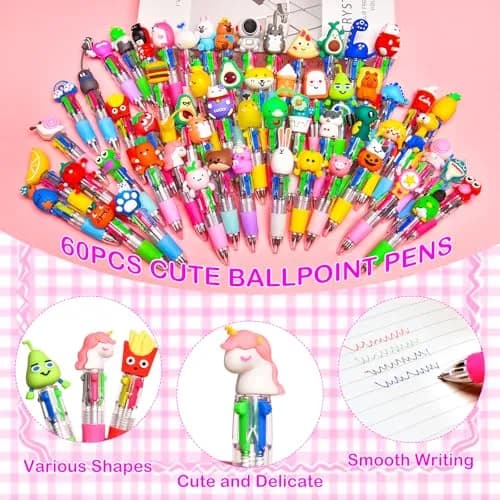 BIMORITA 4-in-1 Mini Multicolor Ballpoint Pens | Pack of 60 Cute Cartoon Pens for Party Favors & School Gifts thumbnail 6