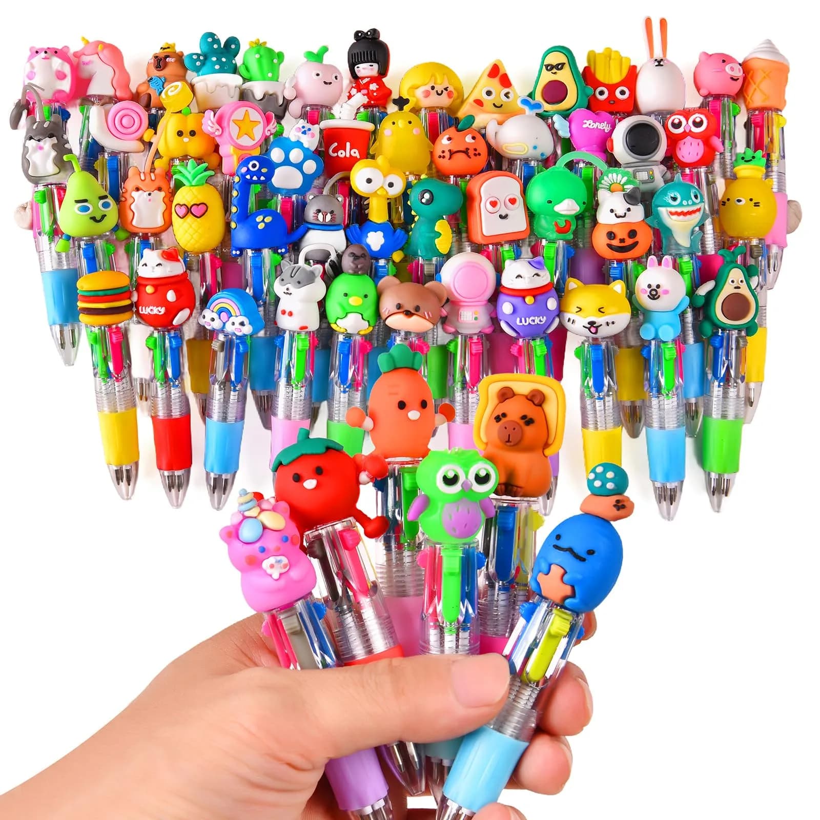 BIMORITA 4-in-1 Mini Multicolor Ballpoint Pens | Pack of 60 Cute Cartoon Pens for Party Favors & School Gifts