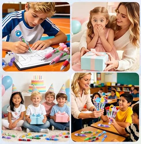 BIMORITA 4-in-1 Mini Multicolor Ballpoint Pens | Pack of 60 Cute Cartoon Pens for Party Favors & School Gifts thumbnail 4