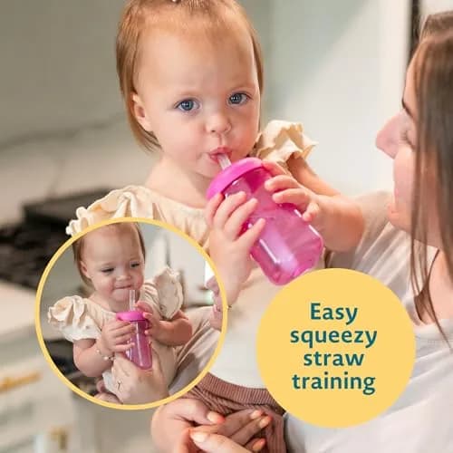 The First Years Squeeze & Sip Toddler Straw Cups - 210ml (7 Fl Oz) - 3 Count | Spill-Proof Training for Babies 6+ Months thumbnail 2