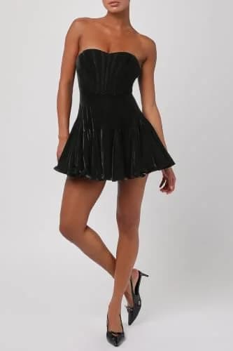 Lulus Zarae Corset Velvet Women's Cocktail Mini Dress, Black, Small | Elegant, Fitted, Fall-Winter Party Attire thumbnail 3