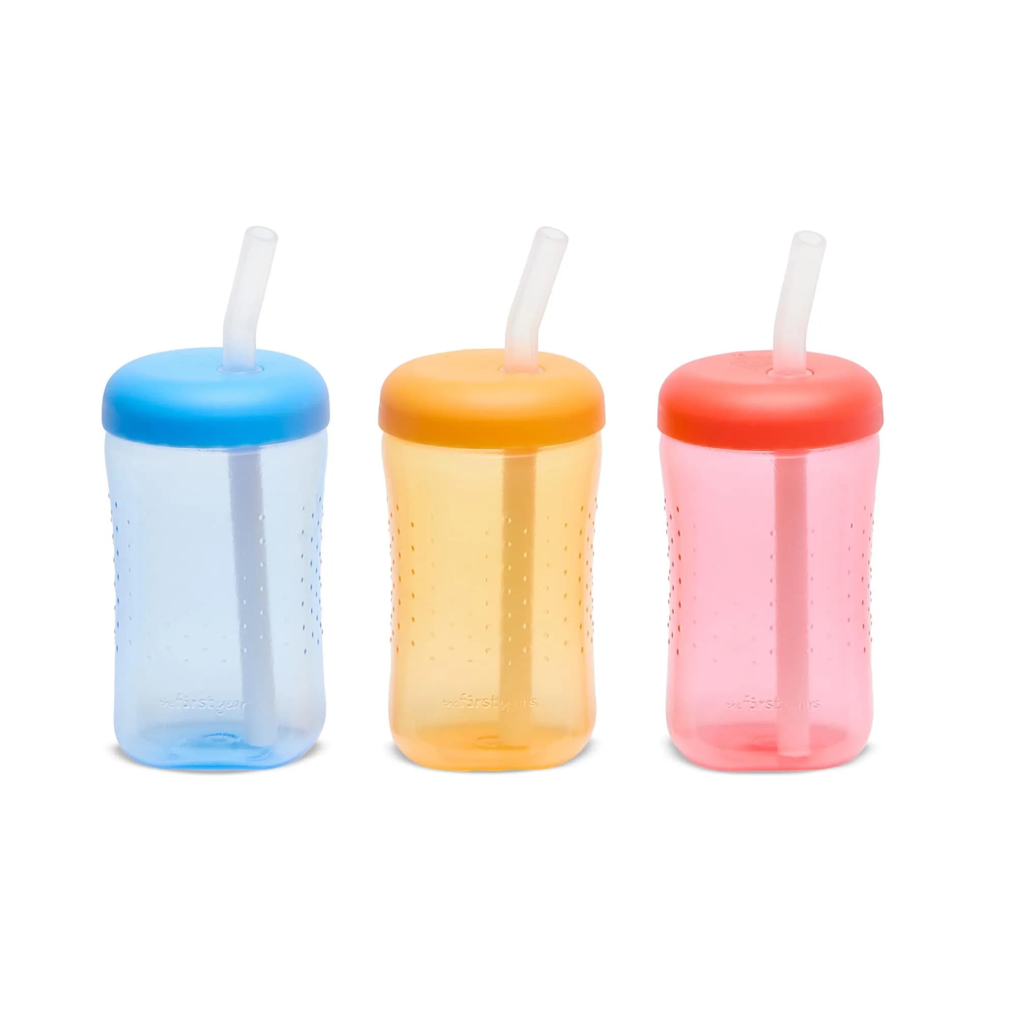 The First Years Squeeze & Sip Straw Cups - 7 Oz (207ml) - 3 Count | Spill-Proof Training Cups for Babies 6+ Months — Blue/Yellow/Red