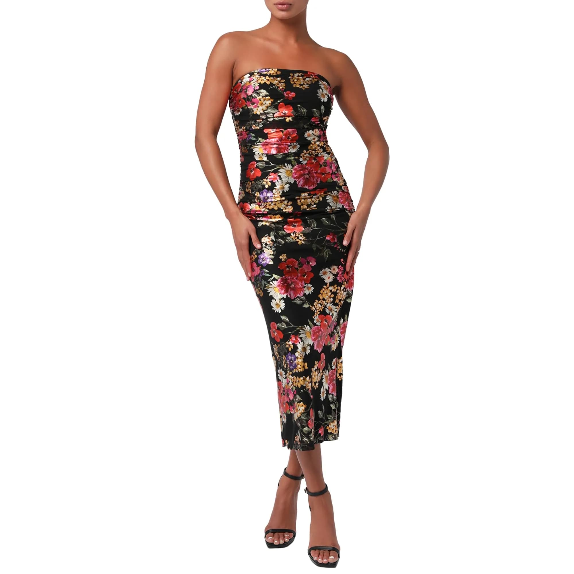 Lulus Pixie Sequin Chiffon Midi Dress, Black Floral | Elegant Fitted Party Wear in US Size M