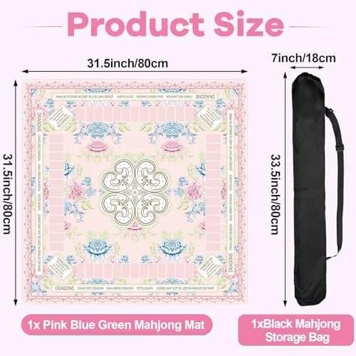 party greeting Chinoiserie Mahjong Mat with Black Carrying Bag 31.5 x 31.5 in | Multi Purpose Game Table Cover thumbnail 2