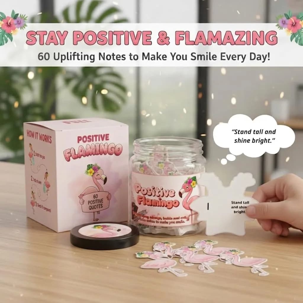 DEARMINE Positive Flamingo Jar | 60 Daily Affirmation Cards for Women & Friends