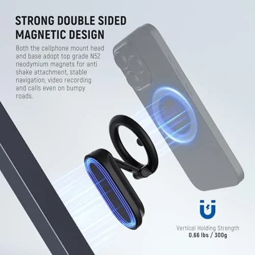 NEEWER Magnetic Phone Holder for Car, Dual Sided Magnet Cell Phone Mount Compatible with MagSafe iPhone, Car Stand Accessories for Dash Windshield Navigation Glass Gym Video Recording (82x60x23mm) thumbnail 3