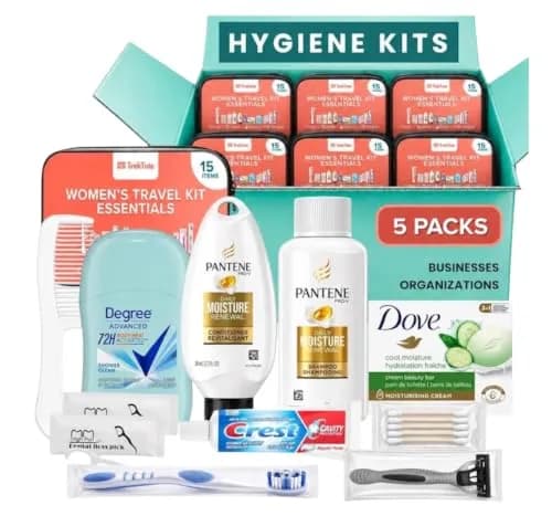 TREKTOTE Hygiene Kits Bulk 5 Pack | Women's Travel Size Toiletries for Care Packages thumbnail 1