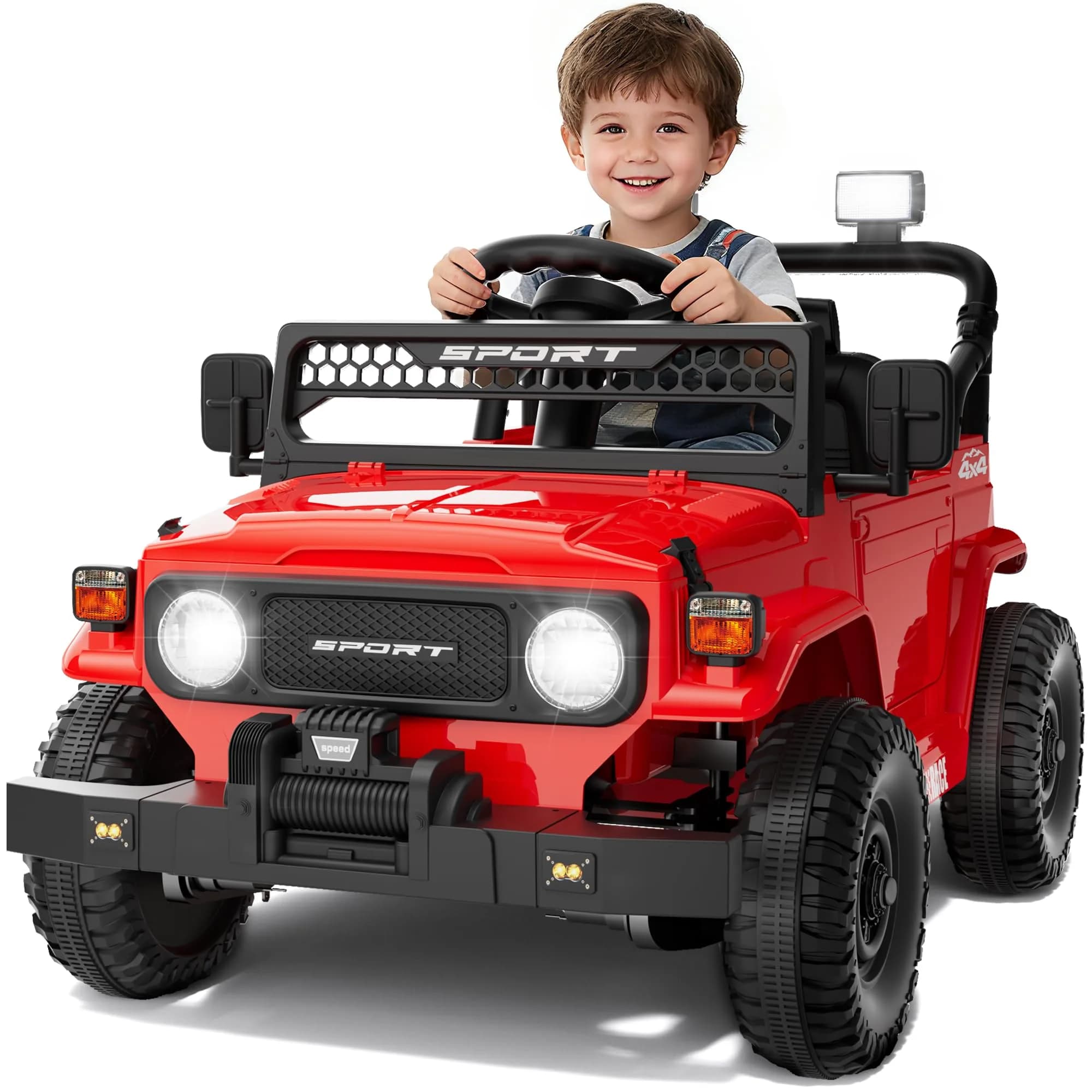 YunTopKids Kid Car 12V Ride On Toy with Remote Control Black | All-Terrain, 7Ah Battery, Ages 37-60 Months — Red