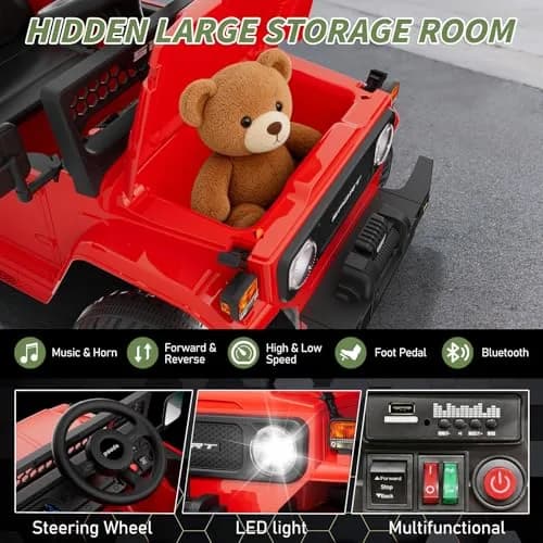YunTopKids Kid Car 12V Ride On Toy with Remote Control, Red | 7Ah Battery, All-Terrain, Indoor & Outdoor thumbnail 4