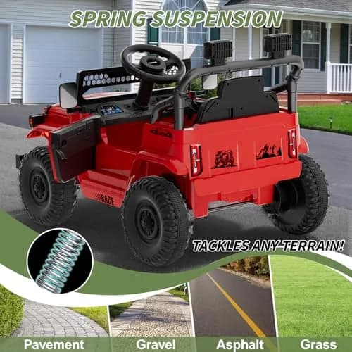 YunTopKids Kid Car 12V Ride On Toy with Remote Control, Red | 7Ah Battery, All-Terrain, Indoor & Outdoor thumbnail 6