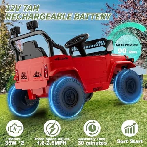 YunTopKids Kid Car 12V Ride On Toy with Remote Control, Red | 7Ah Battery, All-Terrain, Indoor & Outdoor thumbnail 3