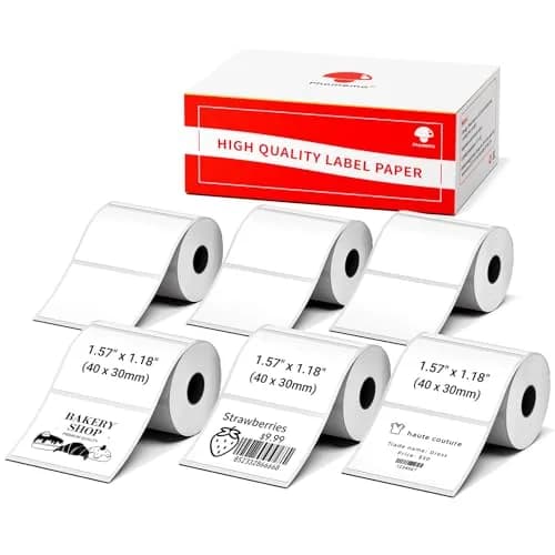 Phomemo M110 Thermal Labels 40x30mm (1.57"x1.18") Black on White, 6 Rolls | Professional Grade Labels for Small Business thumbnail 1