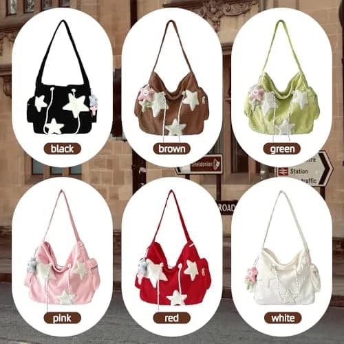 Tuobo Crossbody Bag for Women, Corduroy Y2K Aesthetic Shoulder Bag, Cute Messenger Tote (13.8"L x 11.8"H), Pink thumbnail 7