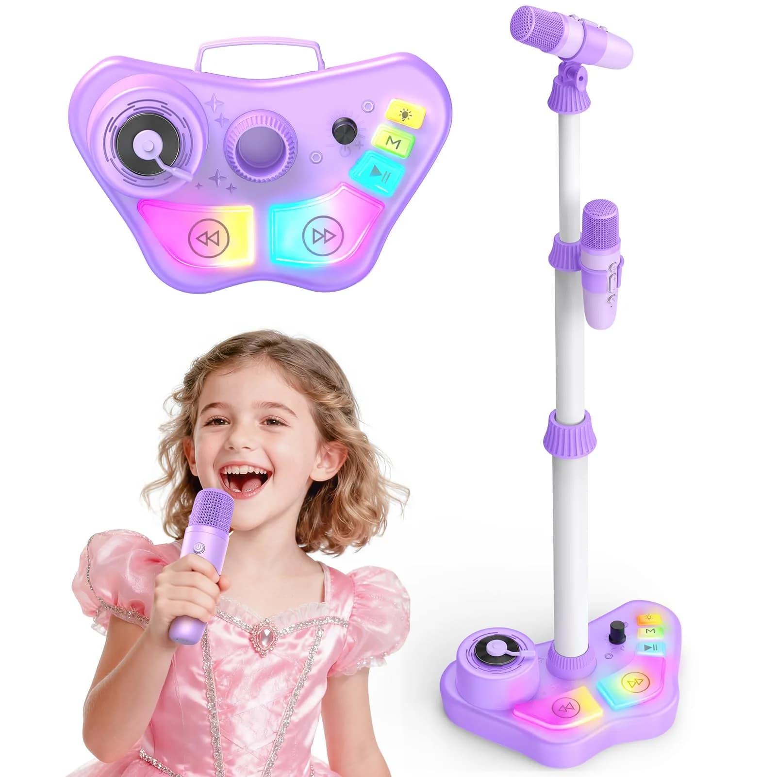 FunforFun! Kids Karaoke Machine with Wireless Mic & LED Lights | Rechargeable, Bluetooth, for Ages 3-8 - main product image