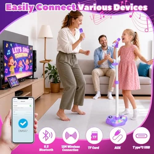 FunforFun! Kids Karaoke Machine with Wireless Mic & LED Lights | Rechargeable, Bluetooth, for Ages 3-8 thumbnail 7