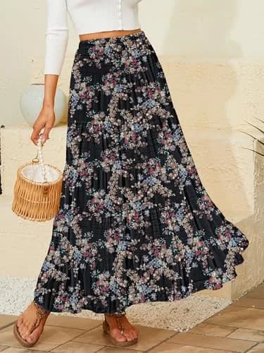 NASHALYLY Women’s Chiffon Maxi Skirt High Waist Pleated A-Line 33.06in | Elegant & Comfortable thumbnail 2